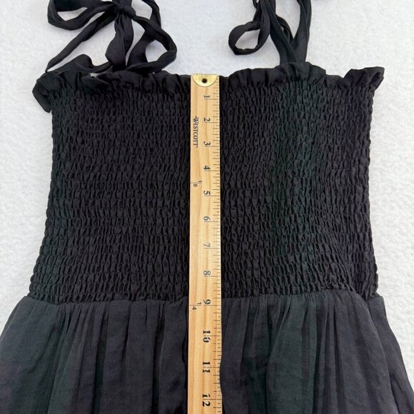 Summersalt Silky Luxe Maxi Dress Smocked Ruffle Hem Tie Straps Black Boho Size M - Picture 10 of 11